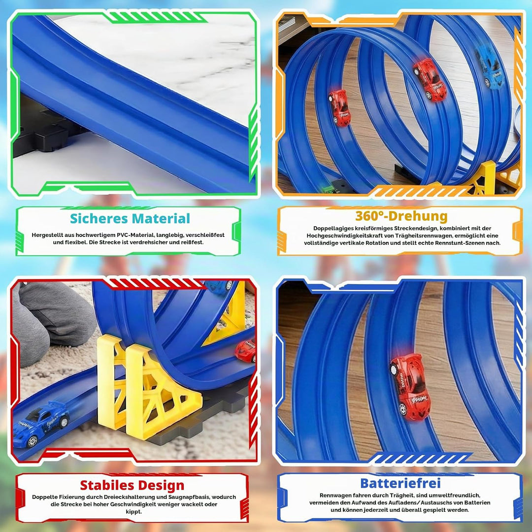 5 Meter Flexible rennbahn Kinder, Rennstrecke Auto Spielzeug, DIY Rennbahn Spielzeug, Autorennbahnen