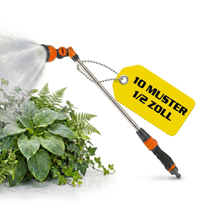 HECHT Gartenbrause mit Giessstab aus Metall, 67 cm, 10 Sprühfunktionen & 180° Sprühkopf, für Gartens