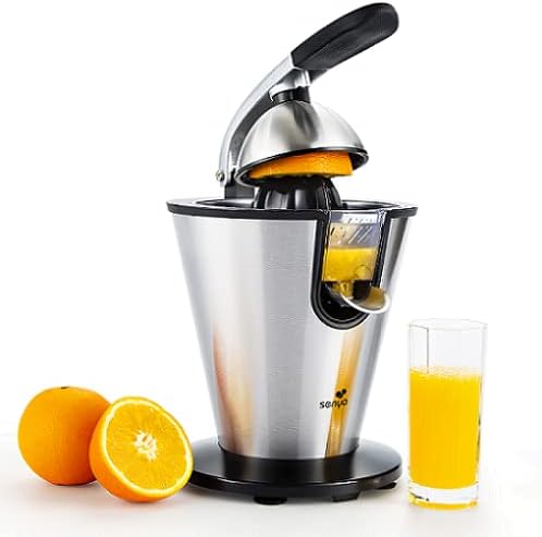 SENYA Elektrische Zitruspresse, Hebelarm, Edelstahl, 0,7 l, 160 W, Edelstahl, Schwarz