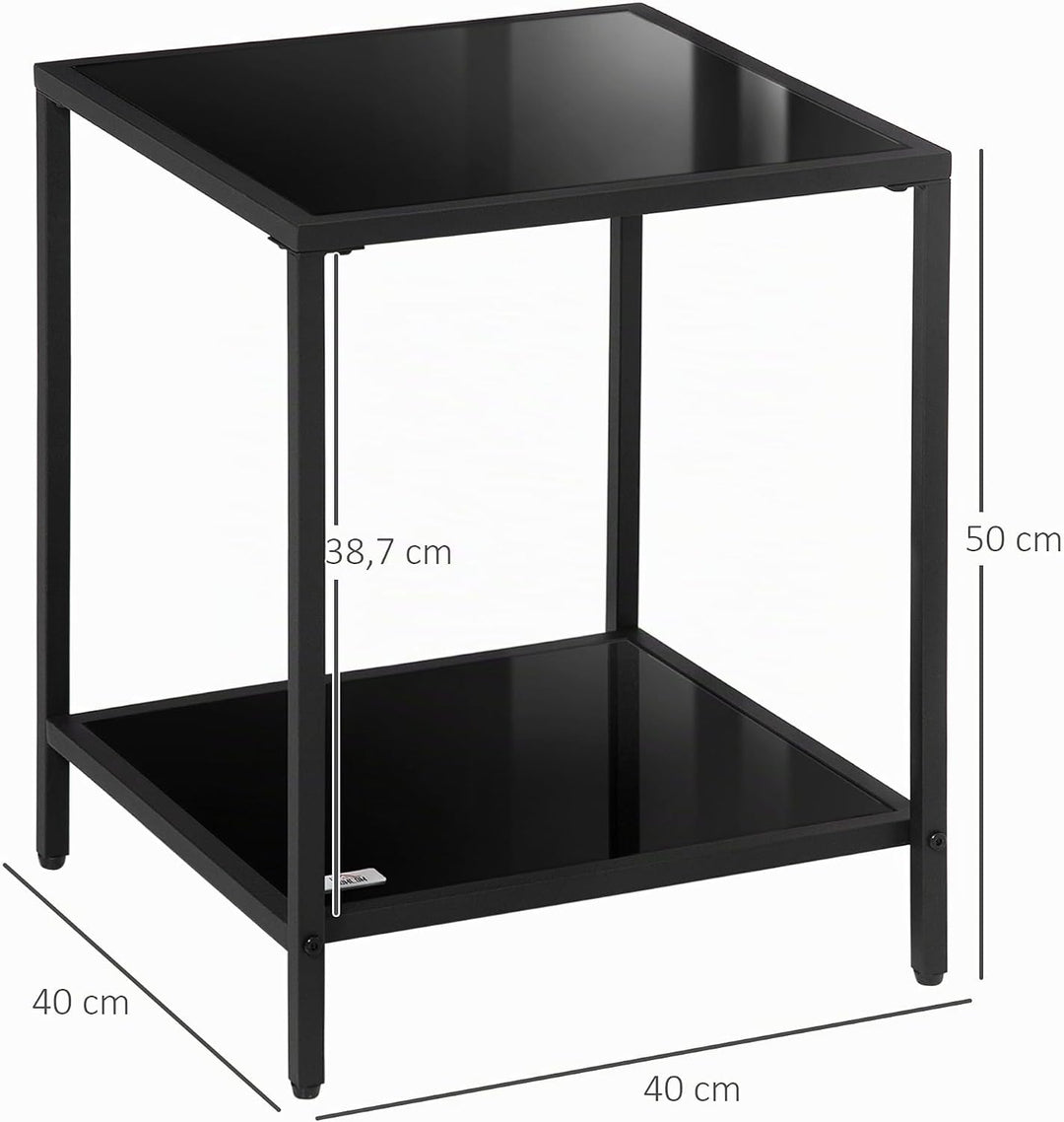 HOMCOM Beistelltisch Quadratischer Couchtisch mit 2 Ebenen, Wohnzimmertisch aus Hartglas und Stahl,