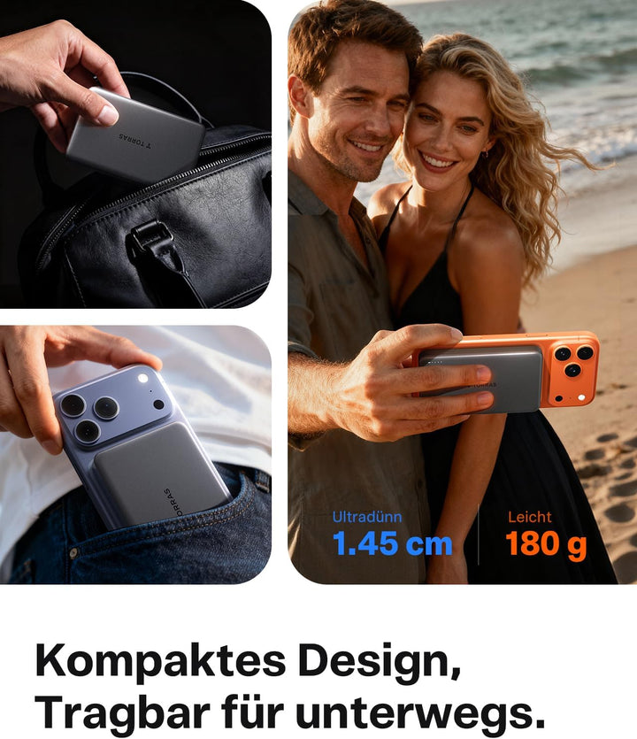 TORRAS MiniMag für MagSafe Powerbank 10000mAh, Wireless Power Bank Schnelles Laden, handlich Magneti