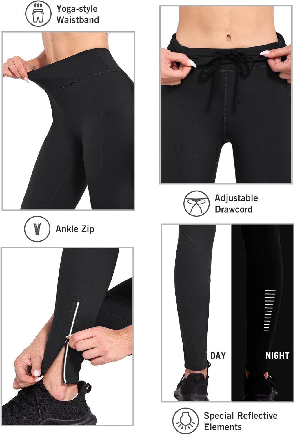 BALEAF Winter Fahrradhose Damen Lang mit Reissverschluss am Knöchel Warm Thermoleggings Winter Gefüt