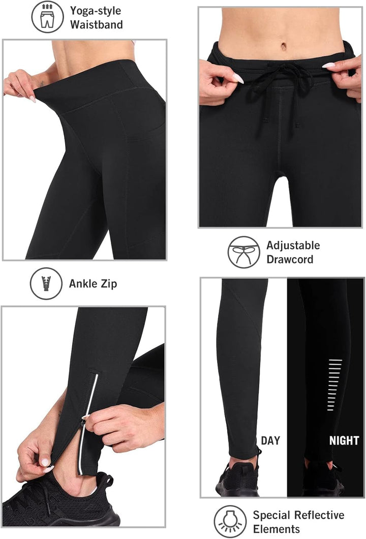 BALEAF Winter Fahrradhose Damen Lang mit Reissverschluss am Knöchel Warm Thermoleggings Winter Gefüt