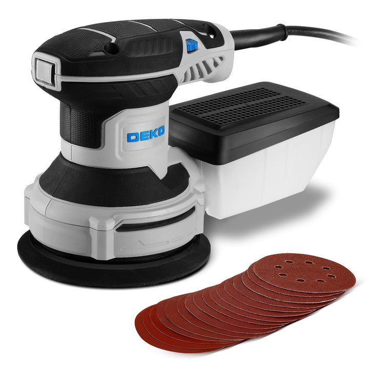 Exzenterschleifer 125mm mit Absaug 300W: DEKOPRO Schleifmaschine für Holz mit 16 Schleifpapieren,6 G