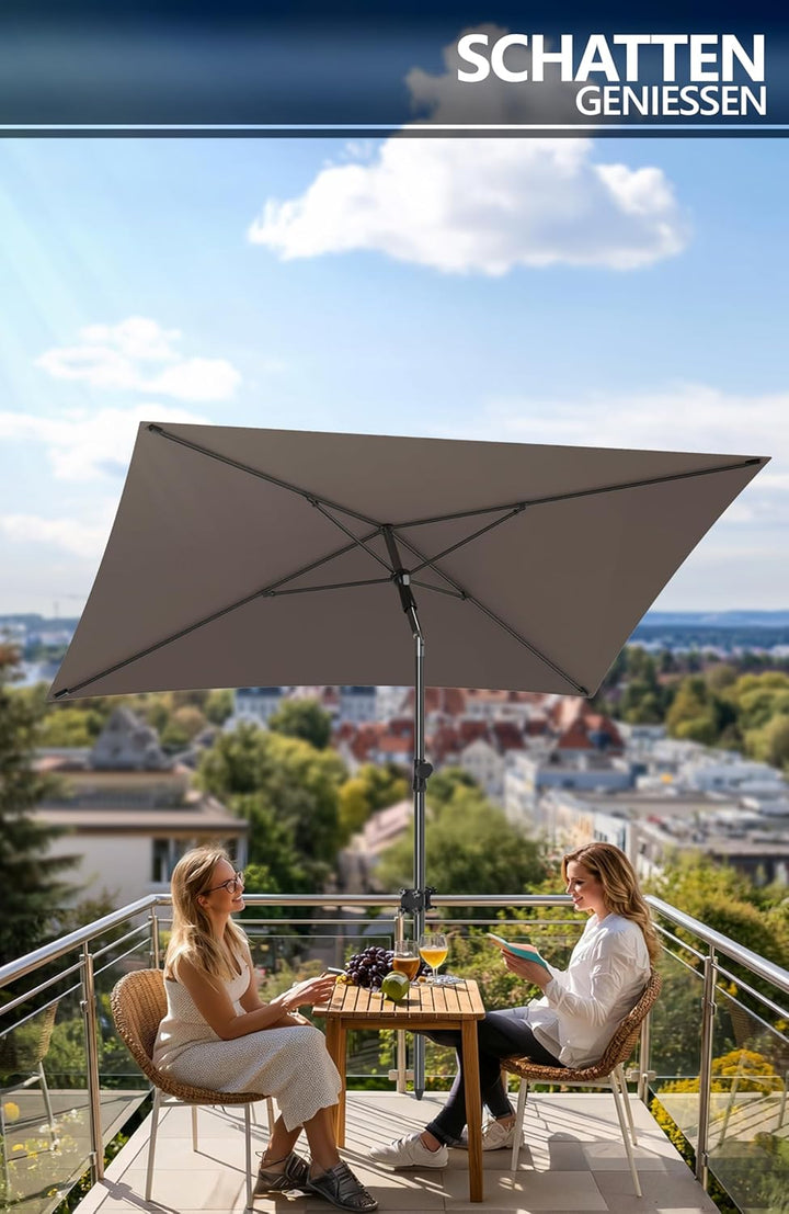4smile Sonnenschirm Balkon SunnyShade 3-in-1 SET in Taupe - UPF 50+ Sonnenschirm rechteckig 200 x 12