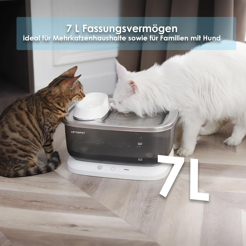 AstroPet 7L Trinkbrunnen für Hunde und Katzen, Ultraleiser, Kabelloser, Automatischer Katzenbrunnen