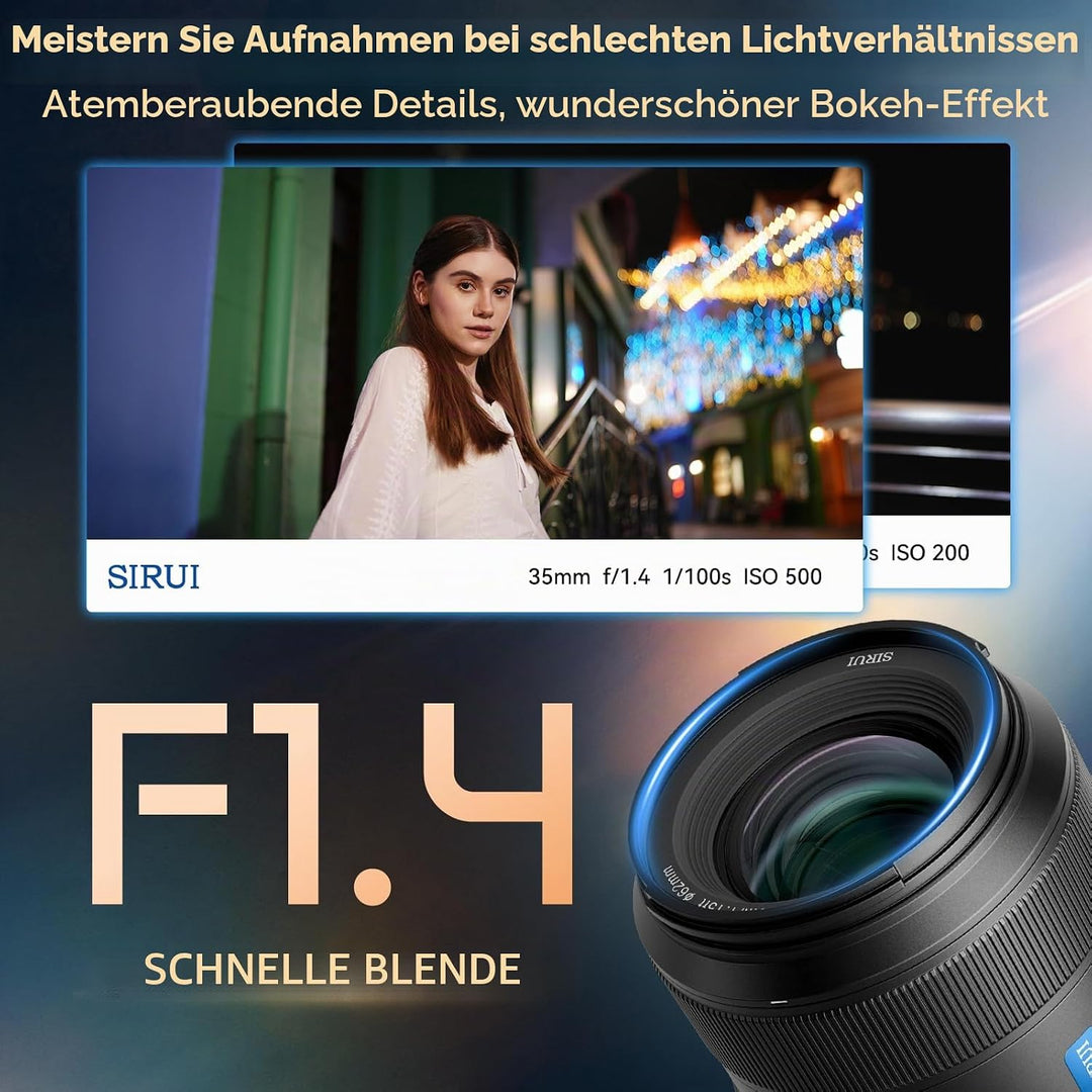 SIRUI Aurora 35mm F1.4 Full Frame Auto Focus Lens, Wide Angle Prime Lens for E Mount Cameras FX3, FX