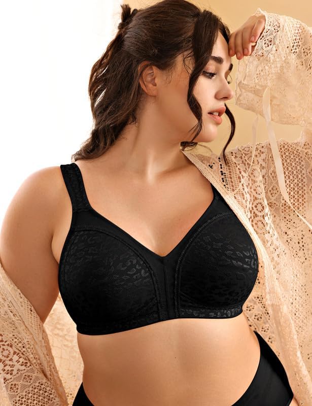 Deyllo Damen Vollschalen Minimizer BH Nicht Bügel Grosse Grössen BH Klassischer Schwarz005-1 80B, Sc