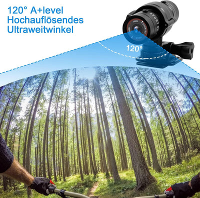 TANGMI Action Cam, 1080P HD Helmkamera, 120° Weitwinkel Actionkameras, Eingebauter Akku Videoaufnahm