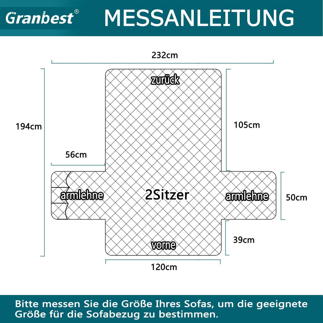 Granbest wasserdichte Sofabezug 2 Sitzer Anti-Rutsch Couchbezug mit Elastischen Riemen, Waschbare So