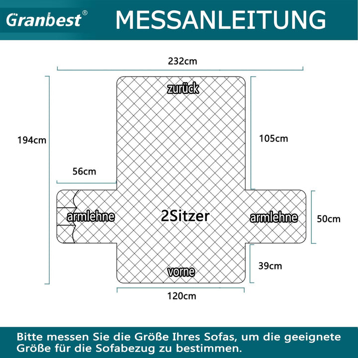 Granbest wasserdichte Sofabezug 2 Sitzer Anti-Rutsch Couchbezug mit Elastischen Riemen, Waschbare So