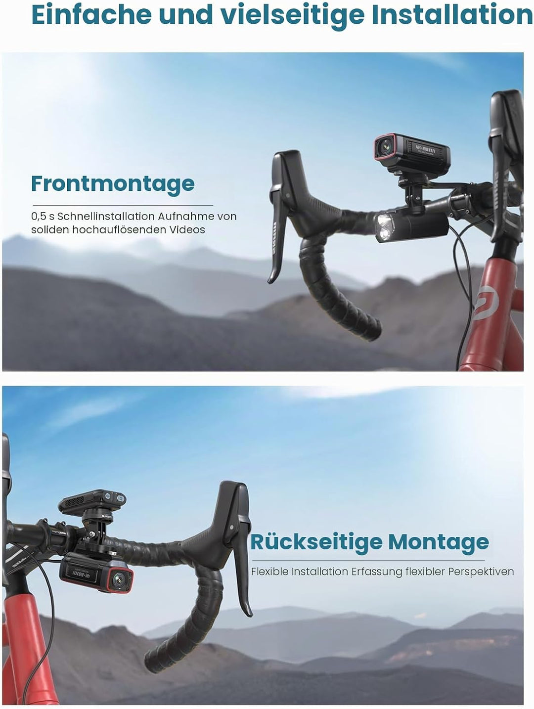 AKEEYO-710 Pro EIS Fahrradkamera, 4K28FPS 20MP WiFi Action Kamera mit IP66 Ultra HD wasserdichte Kam
