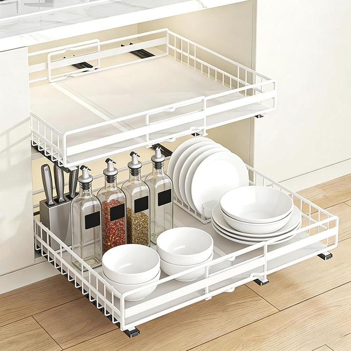 HUOLE Coulissan Korb für Küche, ausziehbare Schubladen, Regale für Schrank, Badezimmerschrank, Korb,