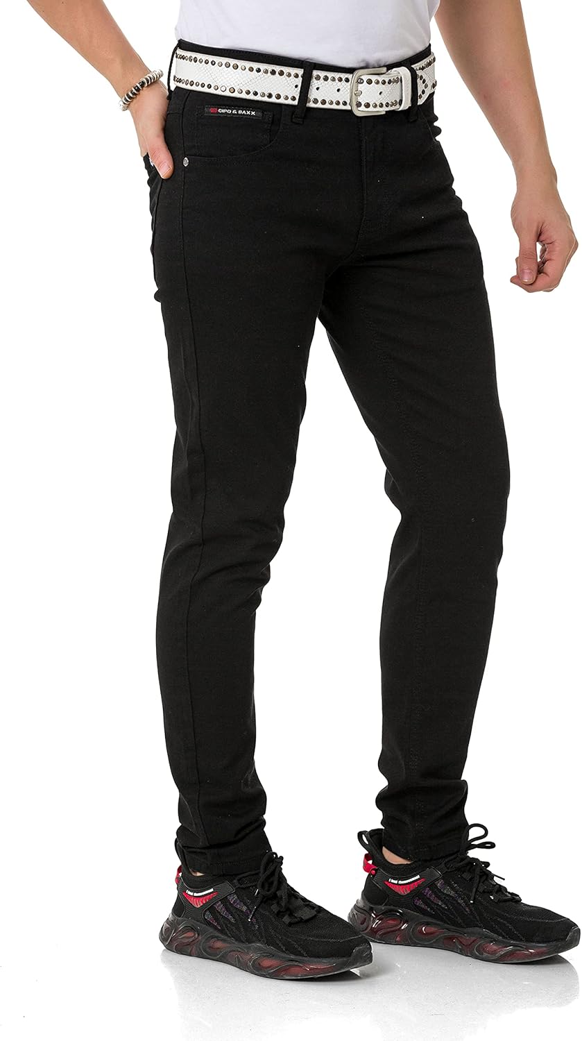 Cipo & Baxx Herren Jeans & Freizeithose | Used Look, Ziernähte, Logo Stickerei, Kontrastnähten, Bike