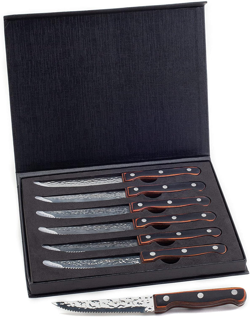 Hanseküche Steakmesser Set – 6x Hochwertige Steakmesser mit Holzgriff – Edles Besteck Set aus rostfr