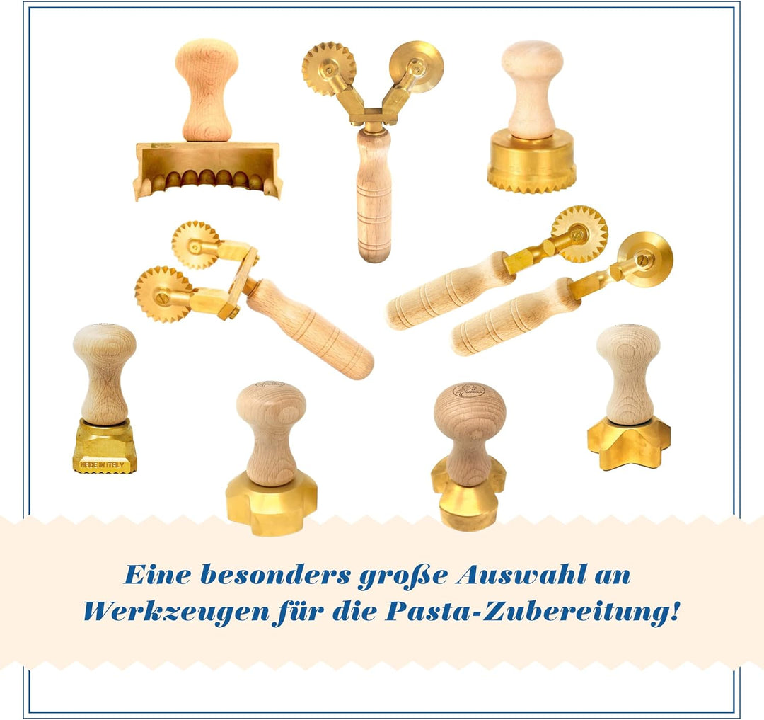 La Gondola Teigrädchen - Einstellbares Rad (2x Gewellt) | Nudelwerkzeug | Messing & Naturholz | Sich