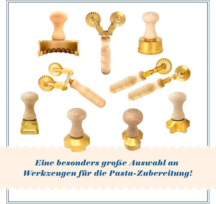 La Gondola Teigrädchen - Einstellbares Rad (2x Gewellt) | Nudelwerkzeug | Messing & Naturholz | Sich