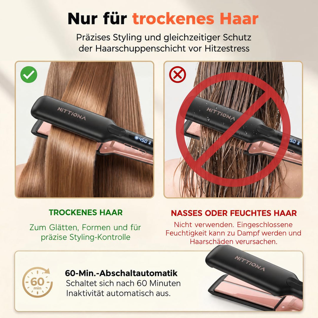 【Professionelles Keramik-Glätteisen】1.75“ Ionen-Haarglätter mit LCD-Temperaturanzeige – Individuelle
