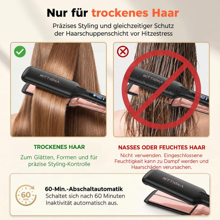 【Professionelles Keramik-Glätteisen】1.75“ Ionen-Haarglätter mit LCD-Temperaturanzeige – Individuelle
