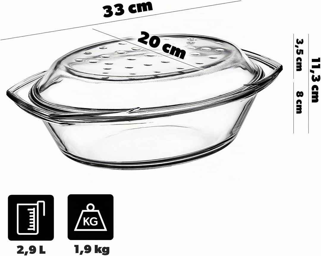 KADAX Auflaufform aus hitzebeständigem Glas, feuerfestes Gefäss, Glasbräter mit Deckel und Griffe, G