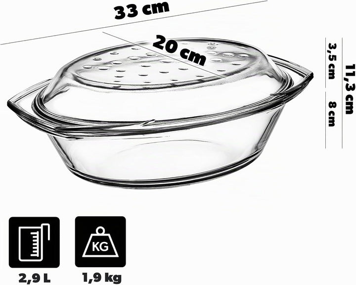KADAX Auflaufform aus hitzebeständigem Glas, feuerfestes Gefäss, Glasbräter mit Deckel und Griffe, G
