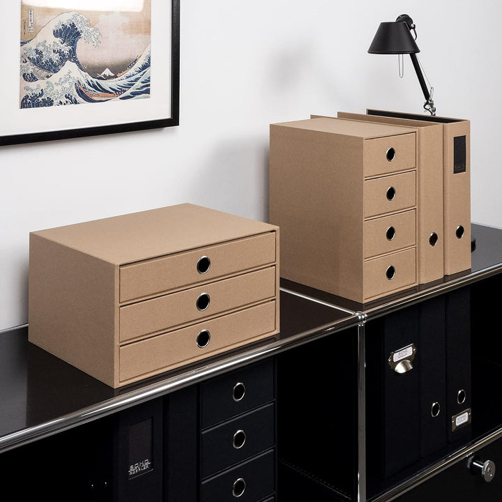 Rössler 1524452623 - S.O.H.O. 3er Schubladenbox für DIN A4, mit Griffloch, Kraft, 343 x 250 x 185 mm