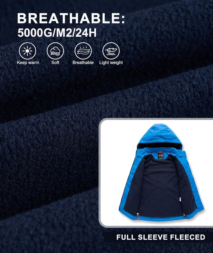 YoungSoul Kinder wasserdichte Regenjacke mit Abnehmbarer Kapuze, Blau