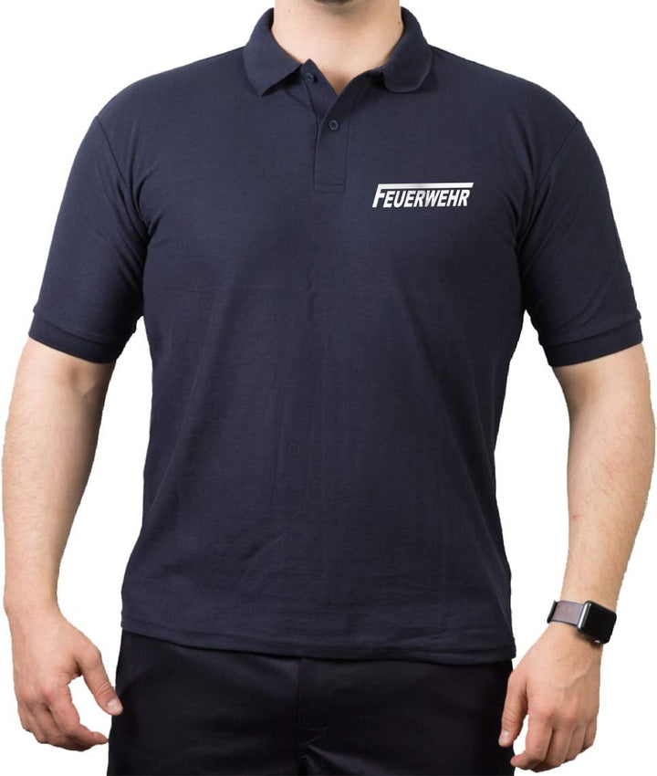 feuer1 Polo-Shirt Feuerwehr mit langem F - Silber reflektierend - beidseitiger Schriftzug XXL, XXL