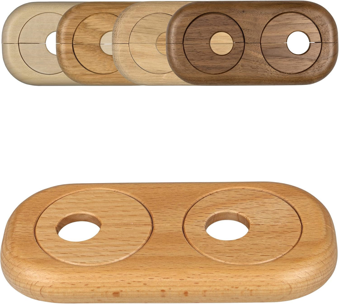 5 Stück Doppel Heizungsrohr Rosette, Rohrabstand variabel, verschiedene Echthölzer und Grössen, Rohr