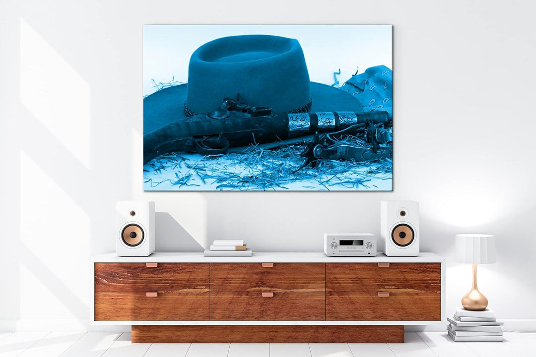 deyoli Wilder Westen Format: 80x60 Effekt: Monocrome Blau als Leinwandbild, Motiv fertig gerahmt auf