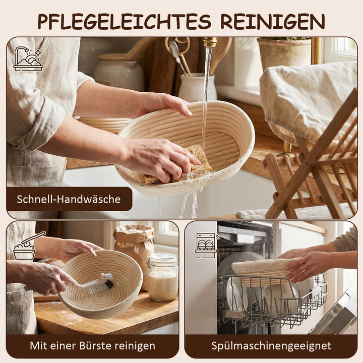 DARDVORLAG Sauerteig Starter Set,15 Teilig Gärkörbchen Brot Set mit Oval & Rund Gärkorb,Teigschaber,