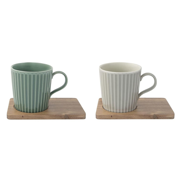 Easy Life Set mit 2 Tassen, 38 cl, Porzellan, mit Untertasse, ACCACIA TAKE A BREAK