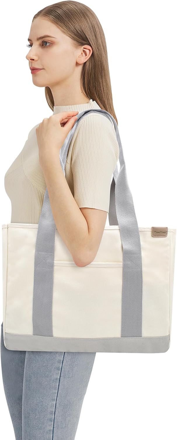 Damen Mittelgross Handtasche Canvas Satchel Tote Bag Schultertasche Shopper für Bücher Alltag Arbeit