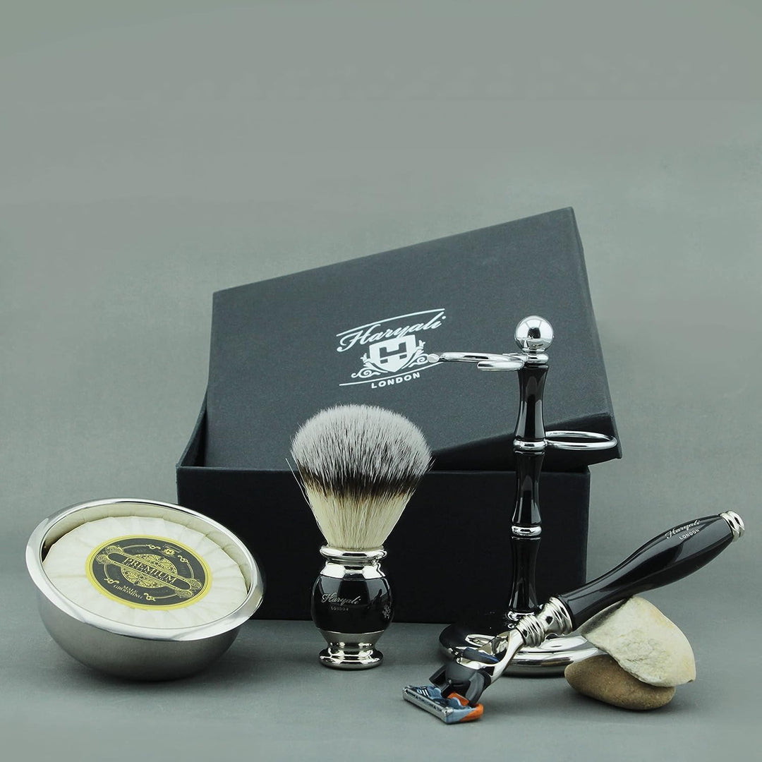 Haryali London Rasierset für Herren im handgefertigten Lederetui, 5-in-1 Rasierhobel Set, inkl. Rasi