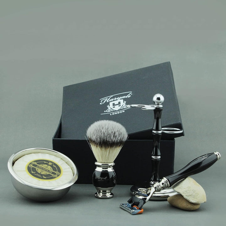 Haryali London Rasierset für Herren im handgefertigten Lederetui, 5-in-1 Rasierhobel Set, inkl. Rasi