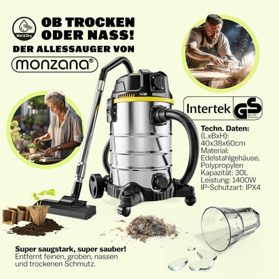 Monzana® Nass Trockensauger 5in1 Industriestaubsauger 30L Edelstahl 2000W Steckdose | Nasssauger mit