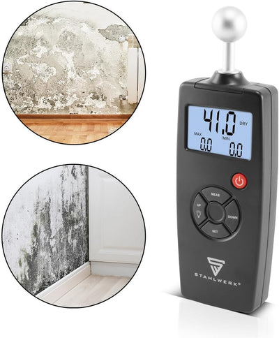 STAHLWERK FM-100 ST Profi Feuchtigkeitsmessgerät mit 40 mm Messtiefe und Kugelkopf, präziser Feuchti