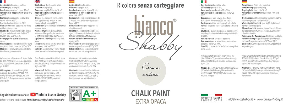 bianco Shabby® Crema Antica (Antike Creme) - (2,5 Liter) Chalk Paint Kreidefarbe auf Wasserbasis für