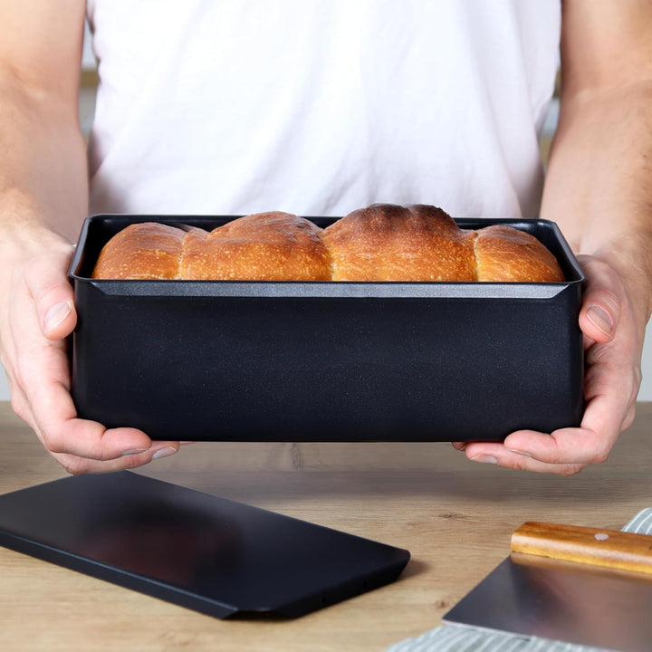 Premium Brotbackform mit Deckel – Extra hohe Kastenform, Toastbrot-Backform aus Kohlenstoffstahl mit