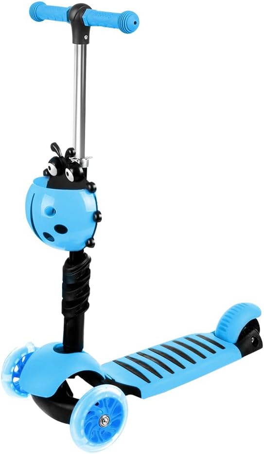 Tretroller mit 3 Rädern für Scooter, faltbar, bunt | rutschfeste Brücke höhenverstellbar mit LED-Lic
