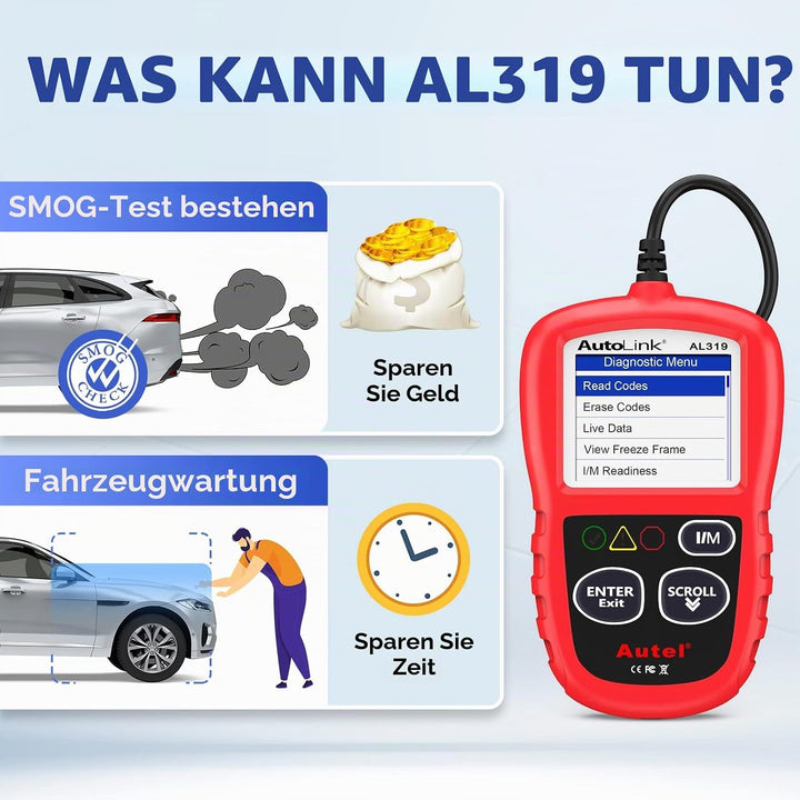 Autel AL319 OBD2 Diagnosegerät Fehlercode Lesen und Löschen, EchtzeitDaten und Fahrzeuginformationen