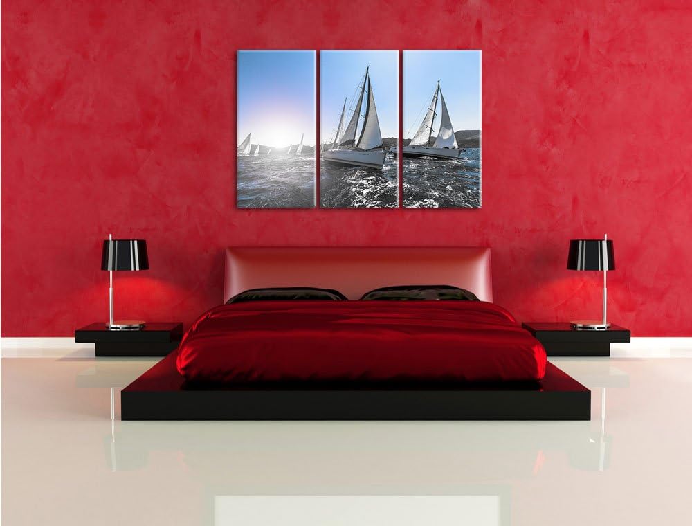 Pixxprint Luxusyachten bei Segelregatta als Leinwandbild/Grösse: 3 Teilig (120x80) cm/Wandbild/Kunst