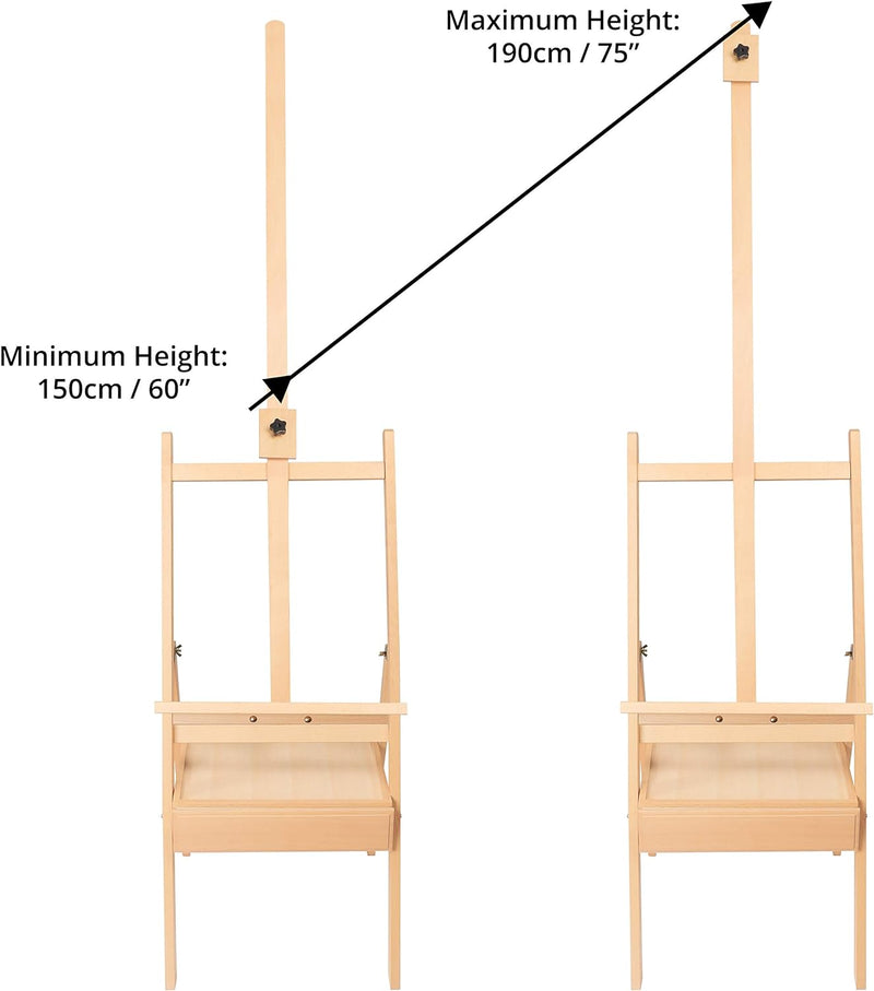 Kurtzy 190cm Atelierstaffelei Staffelei Holz H-Form Staffelei Koffer mit Box – Feldstaffelei Verstel