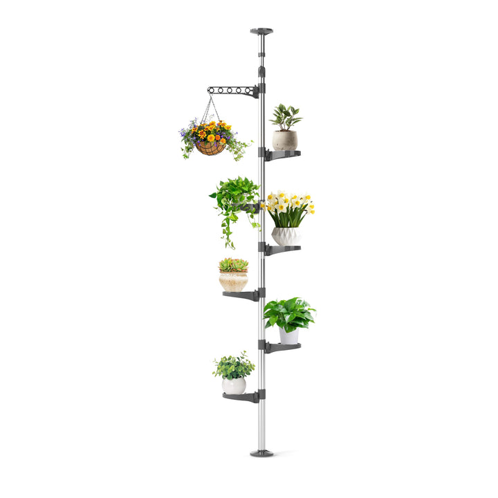 BAOYOUNI 7-Ebenen Teleskop Blumenregal Blumentreppe Pflanzenständer Indoor-Anlage Steht Federspannun