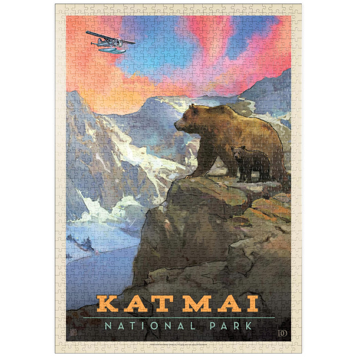 Katmai National Park: Mountain View, Vintage Poster - Premium 1000 Teile Puzzle - MyPuzzle Sonderkol