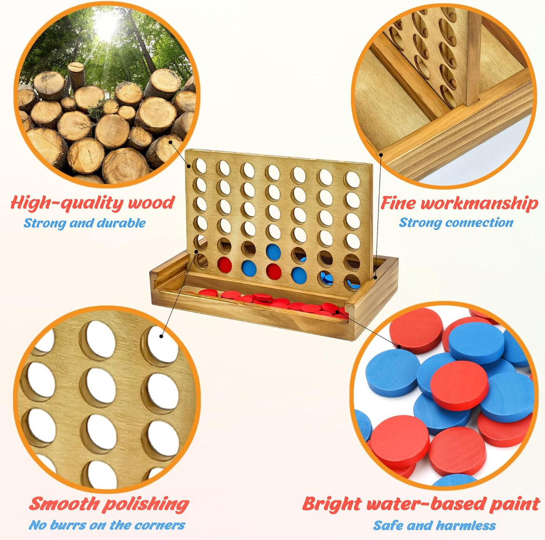 4 in einer Reihe Spiel Holz, Vertikales Strategiespiel für 2 Spieler, Pädagogisches Lernspielzeug, G