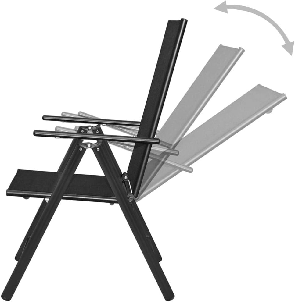 vidaXL 4X Gartenstuhl Alu 54x73x107 cm Klappstuhl Hochlehner Campingstuhl Stuhl Schwarz 4/4, Schwarz