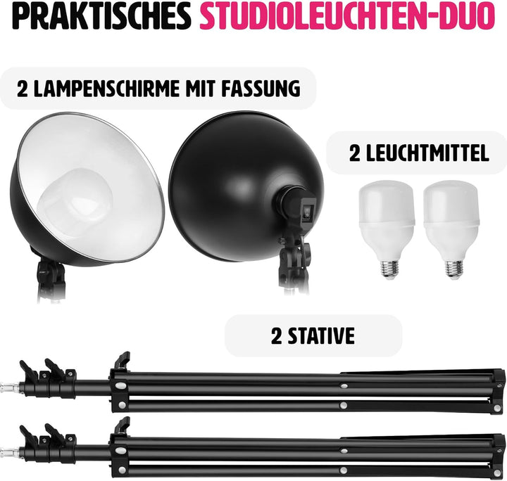 TecTake 800106 Profi Fotostudio Set inkl. Leuchtmittel Softbox + Stativ - Diverse Modelle - (2X Stud
