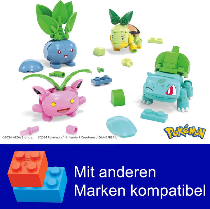 MEGA Pokémon Actionfigur-Bauspielzeug, Pflanze-Typ Trainerteam mit 118 Teilen, bewegliche Bisasam-,