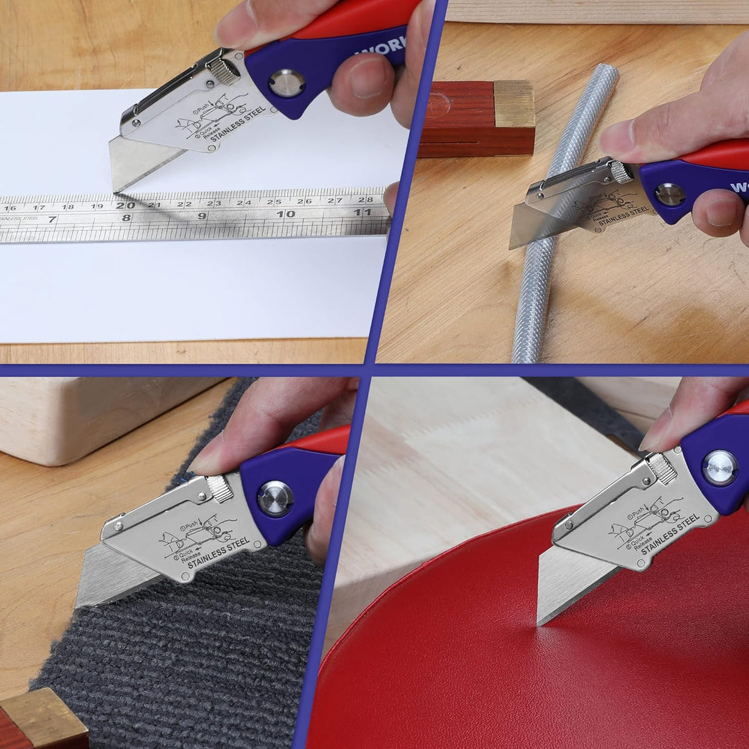 WORKPRO Teppichmesser Faltbares Universalmesser, Cutter Messer mit Klingenaufbewahrung und Gürtelcli